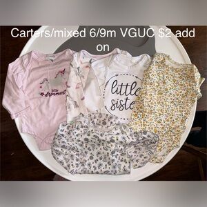 Carter's Pink, White, and Floral Bodysuits, Unicorn, Little Sister, Little Dream